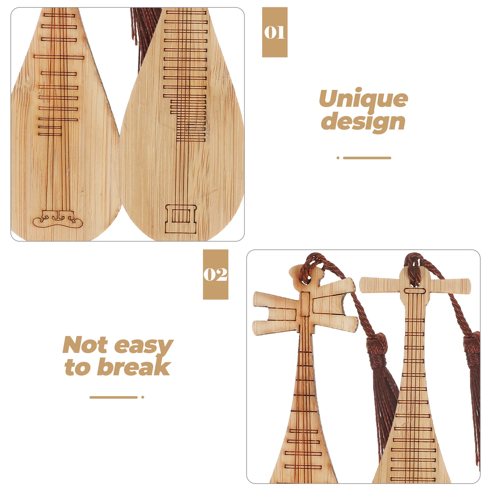 4 Pcs Pipa Bookmark Tassels Markers for Women Bamboo Bookmarks with Chinese Ancient Costume Wooden