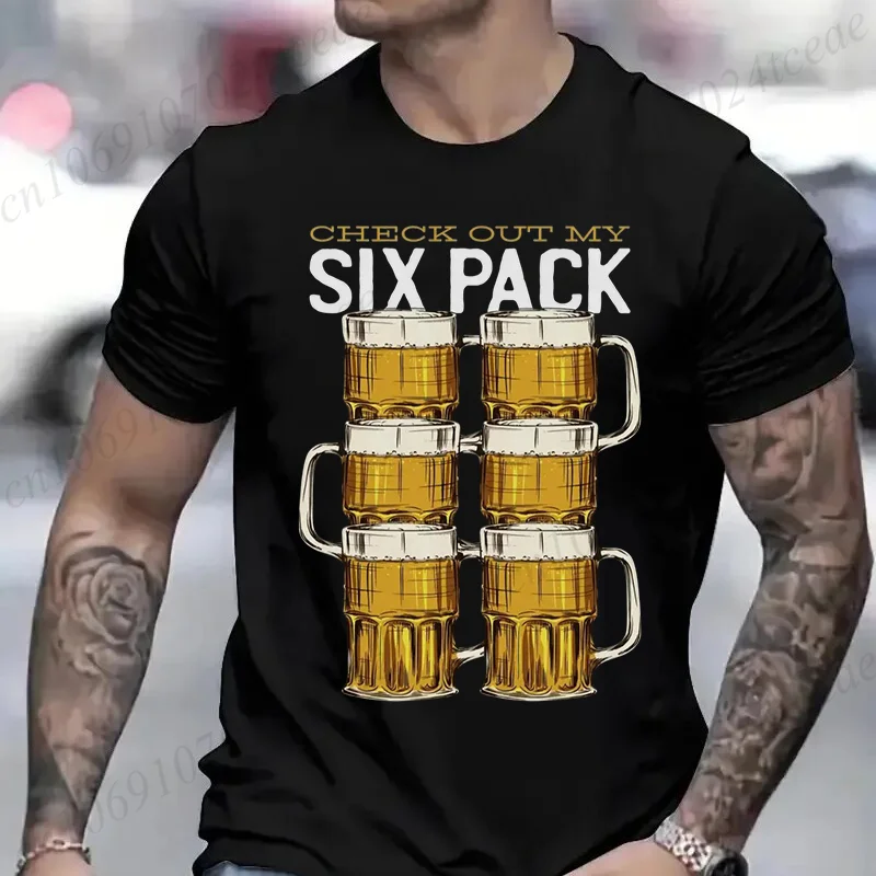 Summer Casual Men's T-shirt Check Out My Six Pack Funny Beer Print T-Shirts Casual Loose for Men T Shirt O-neck Top Men Tee