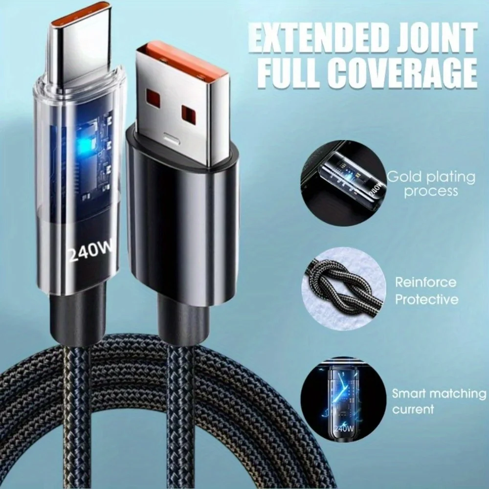 

240W Fast Charging USB-C Data Cable Ultra fast Data Transfer Device With LED Display Suitable for iPhone Xiaomi Huawei