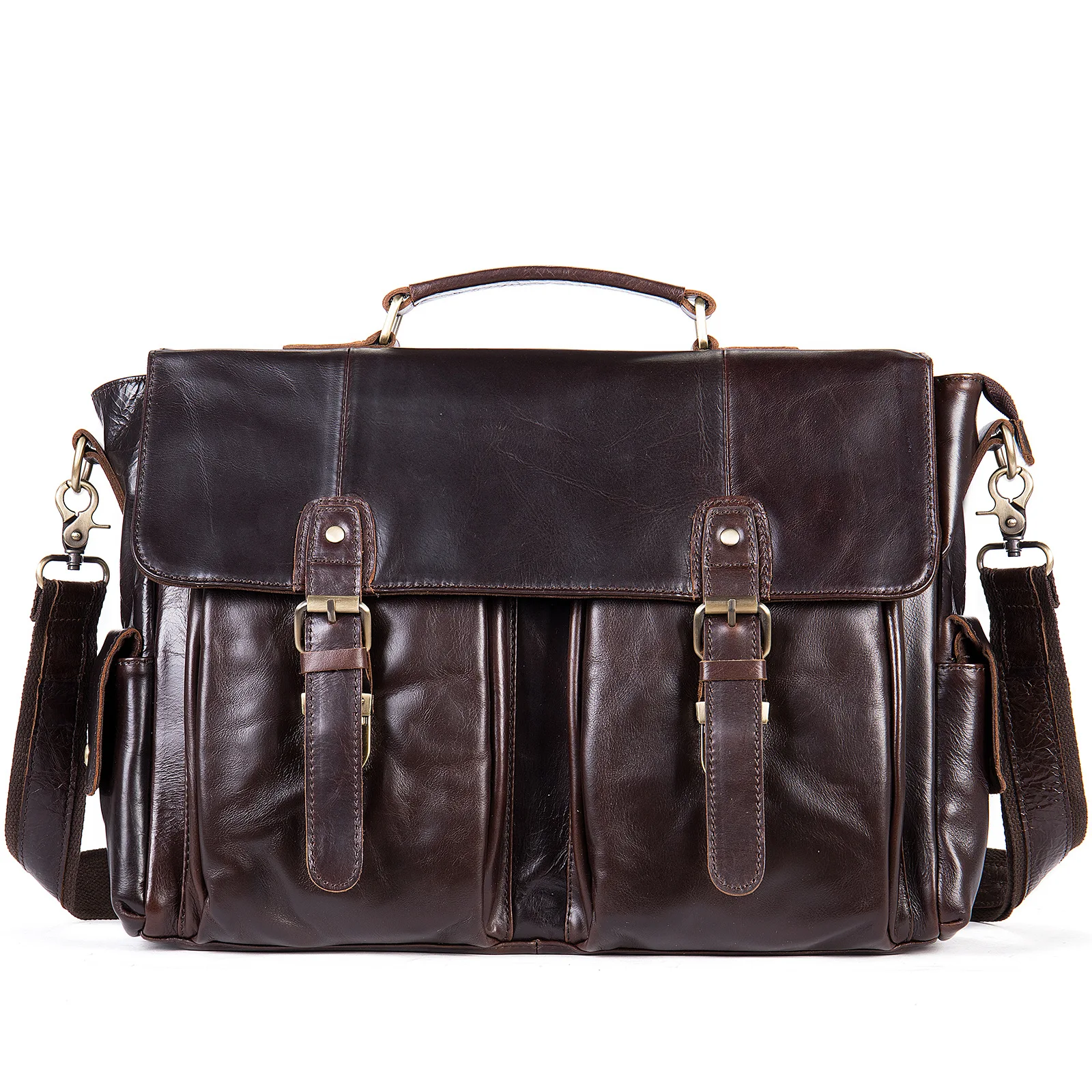 Men's Genuine Top Layer Cowhide Messenger Bag Large Capacity 14 Inch Laptop Bag Vintage Crossbody Shoulder Computer Satchel