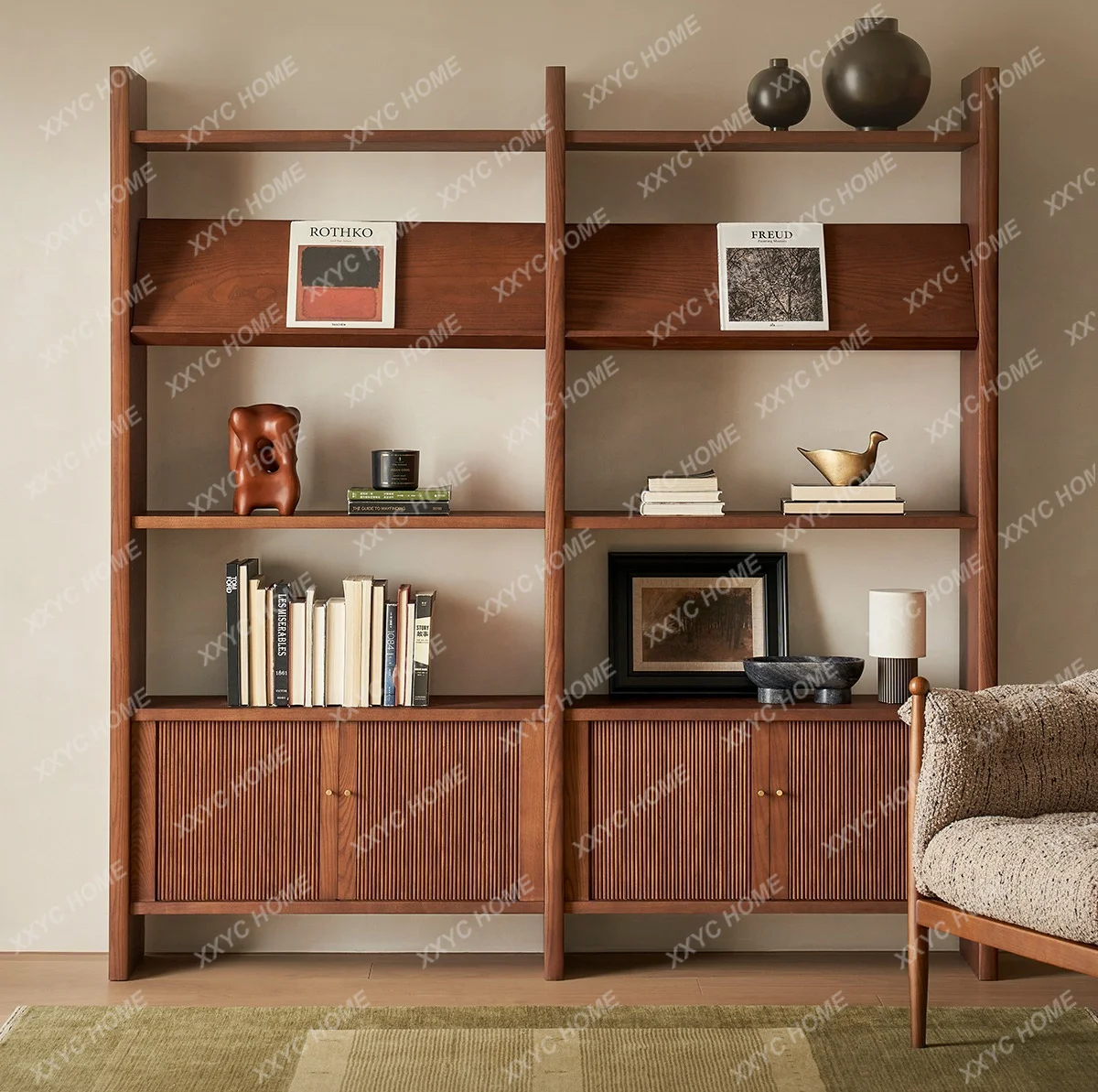 Forget Chuan Bookshelf Open Solid Wood Floor Free Extension Living Room Shelf Home Display Cabinet Designer