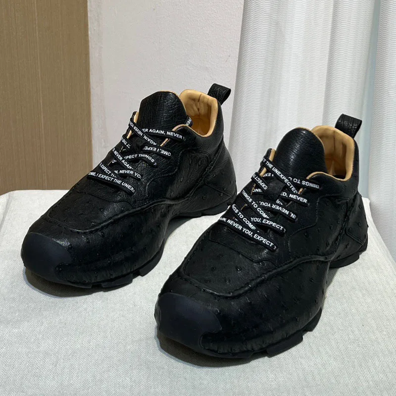 

Ostrich Leather Sports for Casual Versatile Men's Fashion Trend Wear Resistant Black Men's Vulcanize Shoes Walking Men Sneakers