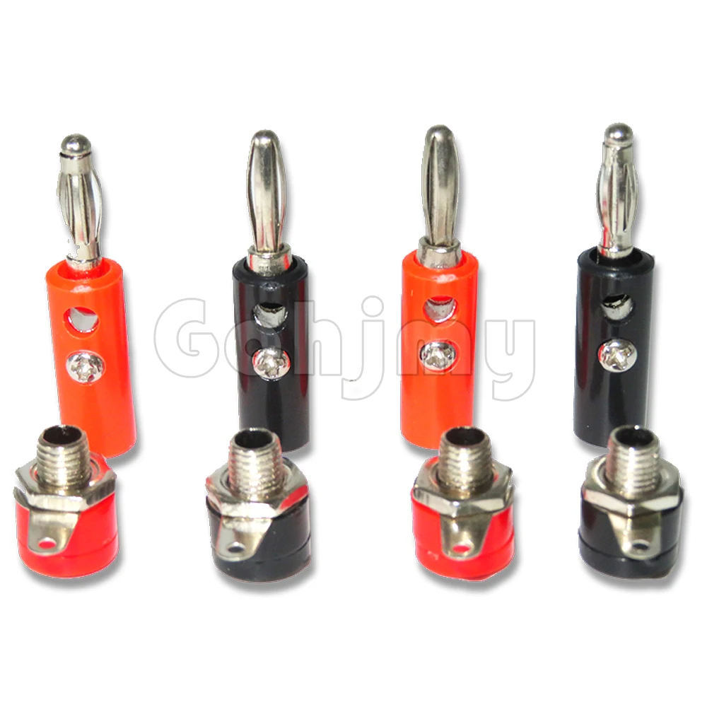 10PCS 4mm Black Red Banana Head Fixed Gold-Plated Plug Connectors Lantern Type Audio Speaker Screw Gilt Golden 