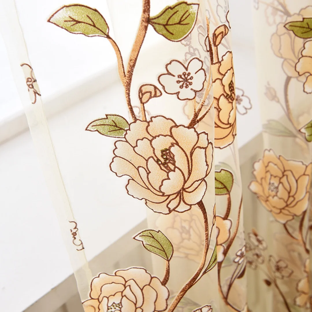 French Pastoral Rose Embroidered Sheer Curtain, Light Filtering Voile Window Drapes for Living Room Bedroom Home Decor