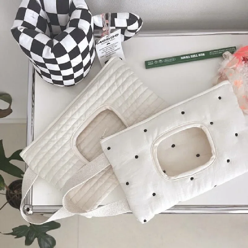 Ins Baumwolle Flip Cover Tissue Tasche Feuchttücher Fall Wiederverwendbare Hängende Tasche Papier Halter Lagerung Fall Abnehmbare Serviette Lagerung Taschen