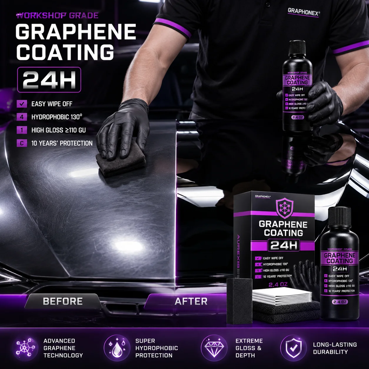 Graphene Nano Ceramic Coating Spray Car Hydrophobic Auto Body Shine Armor Wax Crystal Plating Quick Nano-Coating Paint Cleaner