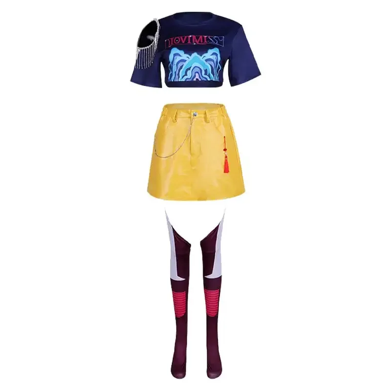 미라 케이팝 데빌 헌터 코스프레 블랙 골드 송 드레스 소녀 할로윈 코스프레 파티 의상