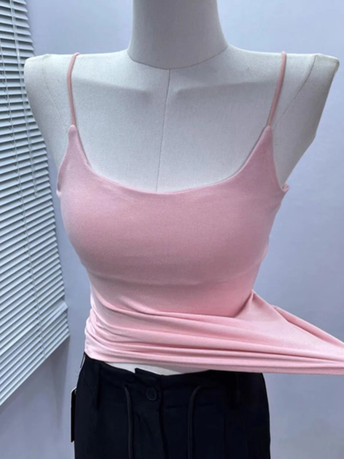 Pink  Strap Vest Women's Outerwear Beautiful Back Pad Bra Integrated Underwear Suit Inner Summer Base Layer Commute Style