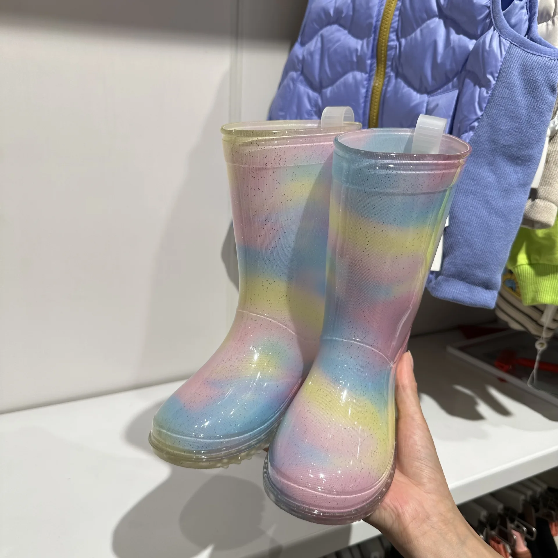 

2023 Rainbow Children Rain Shoes Primary School Girl Baby Kindergarten Non-slip Rain Boots Four Seasons Kids Water Shoes SO114