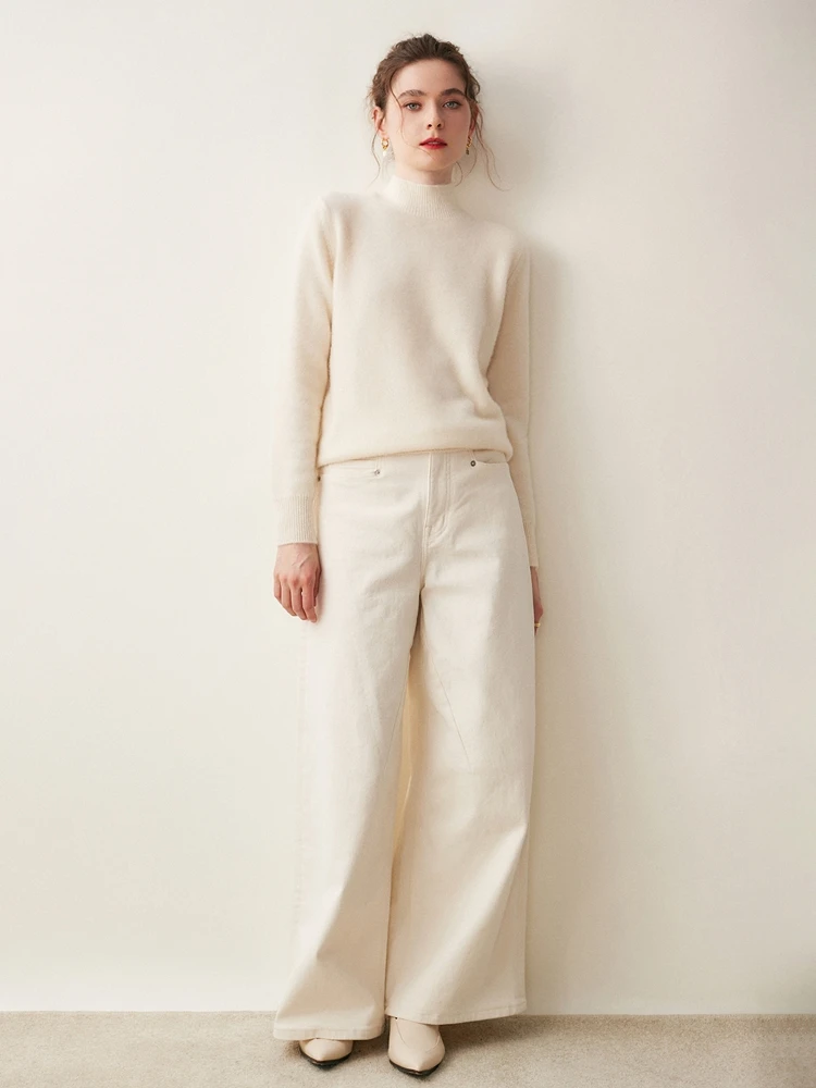 

100% Cashmere Women Fashionable Pullover Mock Neck Solid Color Knit Warm Thick Top Autumn Winter Casual Skin Friendly Clothing