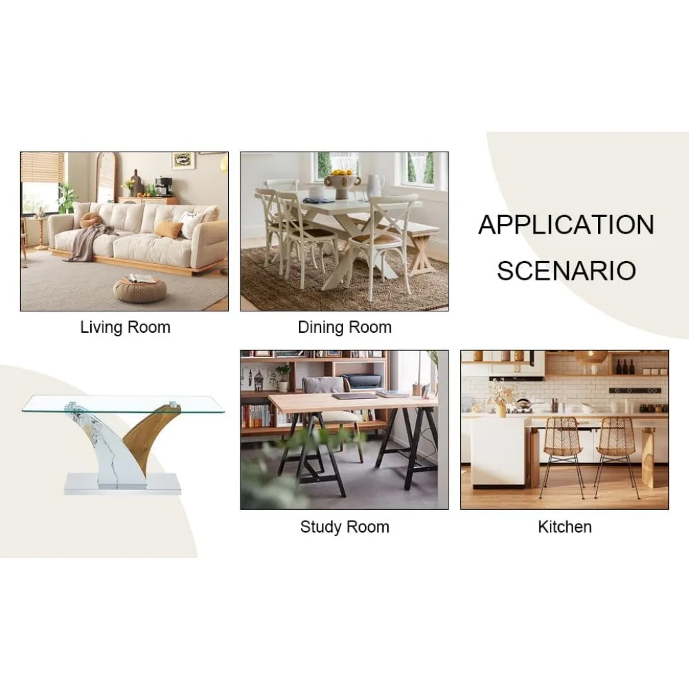 Coffee Table for Living Room, Rectangular Glass Coffee Table, with Two Color Patchwork Creative Wooden Base 39.4" L x 21.6" W x