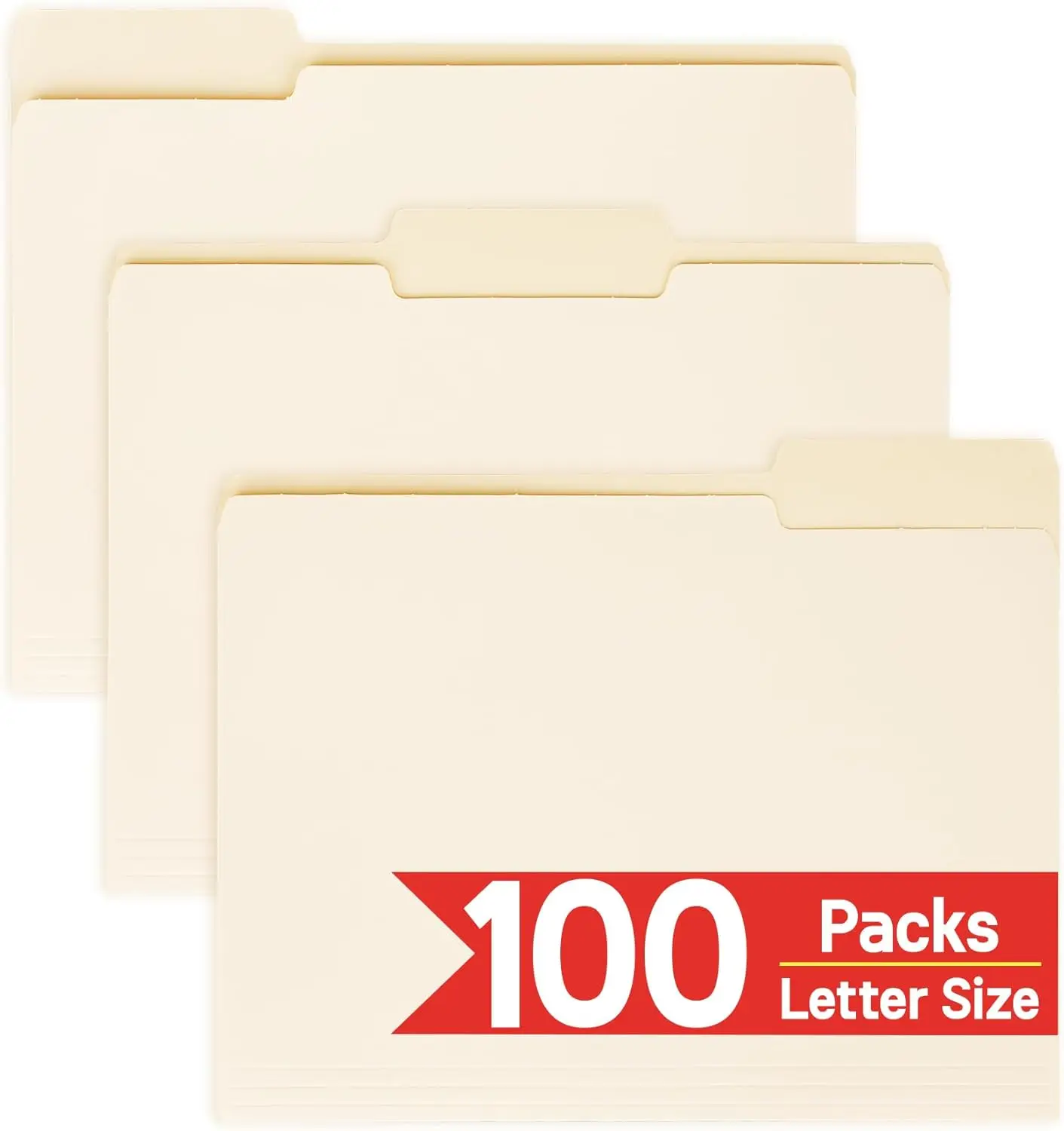 

100 Pack Manila File Folders Letter Size 8.5x11 with 1/3 Cut Tabs for Office School Home Organization