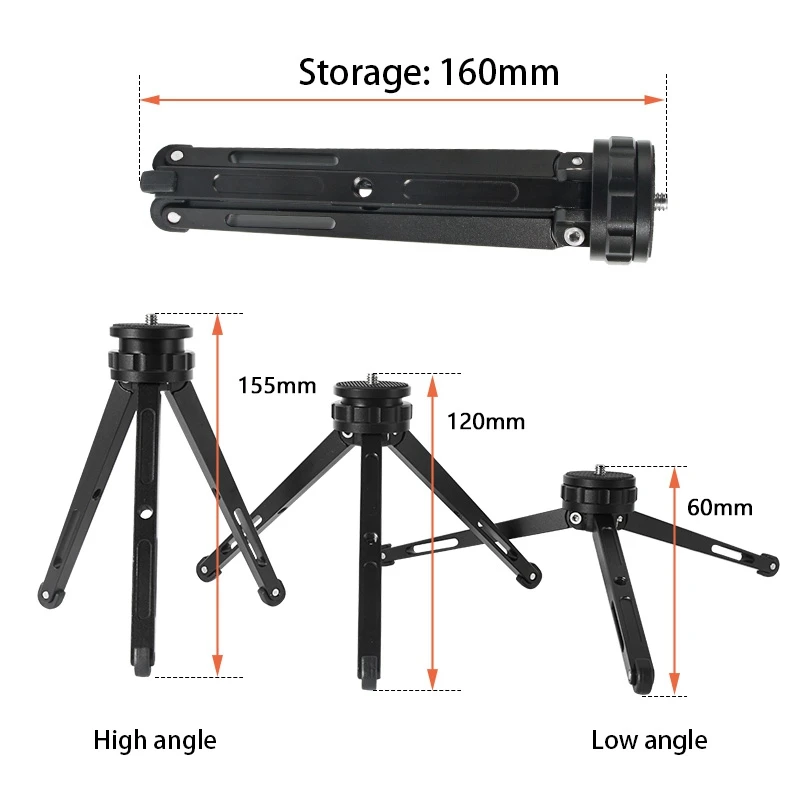 Mini Metal Desktop Tripé, Pequeno Tabletop Stand para DSLR Camera, Câmera Mirrorless, Smartphone