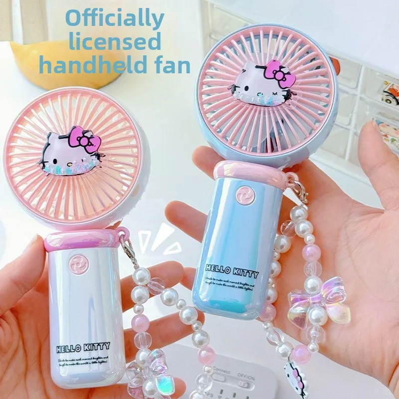 Genuine HelloKitty Cute Handheld Fan Student Portable Rechargeable Small Fan Three-speed Wind Power Long-lasting Battery Life