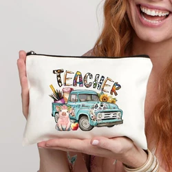 Leopard Teacher Canvas Cosmetic Bag Sundries Storage Pouch Zipper Pencil Case New Travel Perfume Lipstick Bags Gift for Teachers
