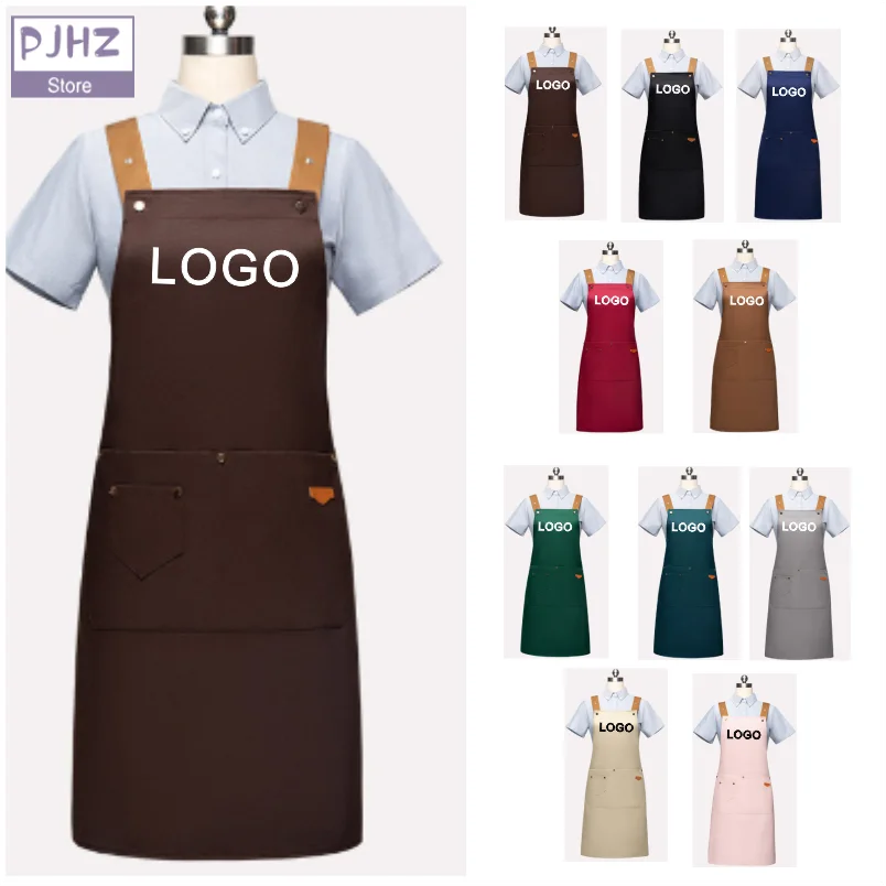 2025New Personalizzato Ricamo Stampa Logo Firma Grembiuli da cucina impermeabili Home Chef Abiti da forno con tasche Bavaglino per adulti