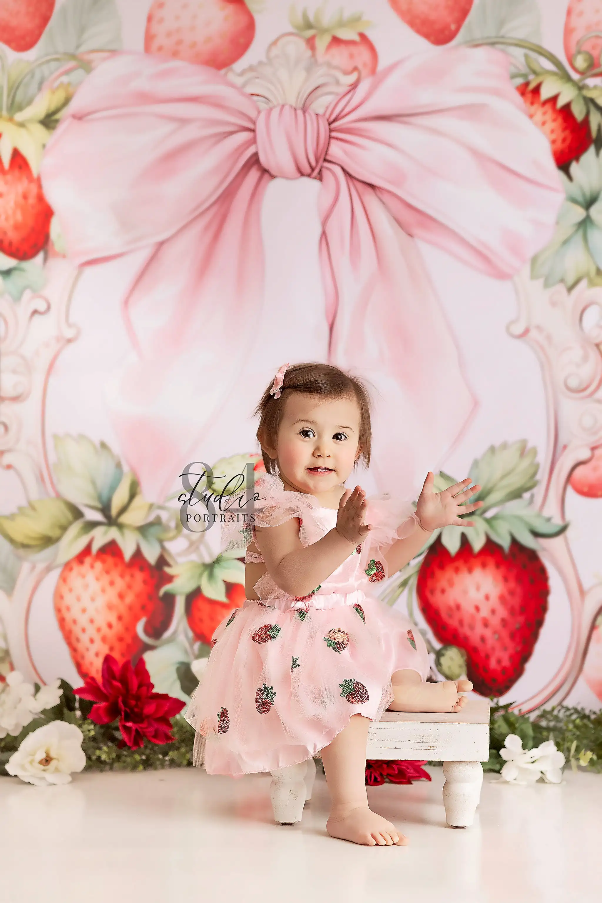 Strawberry Bow Photography Backdrop Kids Baby Cake Smash Photocall Props Child Girls Adult Birthday Party Backgrounds