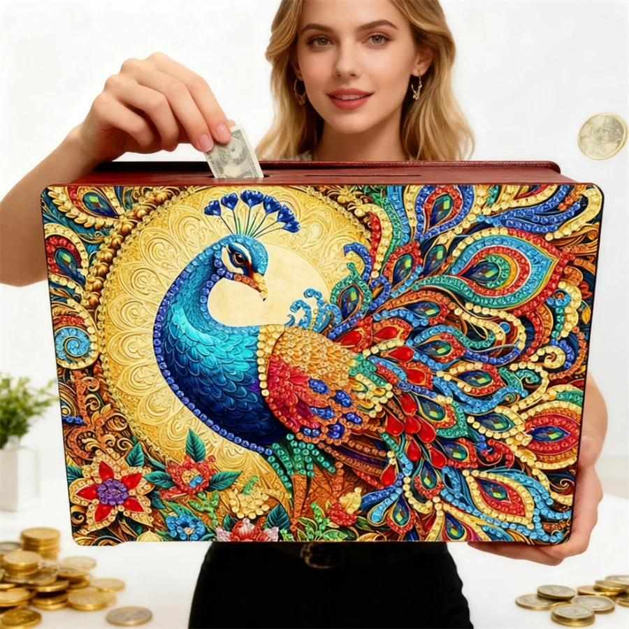 Peacock saving pot Coin bill money box Diamond Painting Kits for Adults gift DIY Crystal Rhinestone Art Craft Decor Supplies