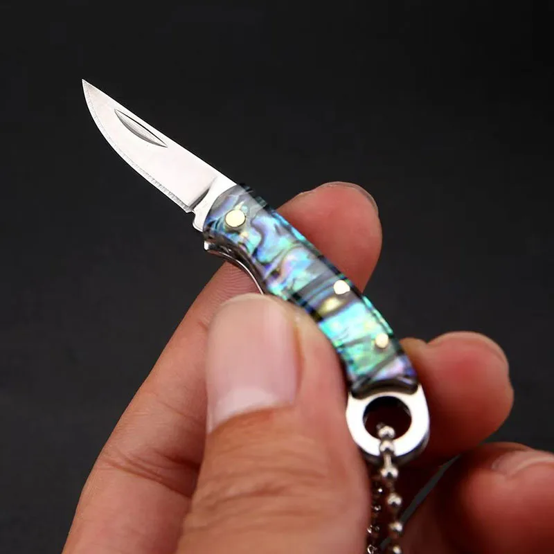 Mini Pocket Knife Shell Acrylic Brass Keychain Stainless Steel Pendant Cleaver Blade Cutter Outdoor Tool Portable Folding Knife