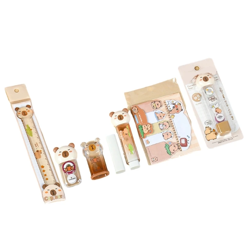 1 Set Set Capybara Stationery Set Set Routener Ruler Eraser Recrection лента Sticky Notes Learning Gift Box School Supplies 601e
