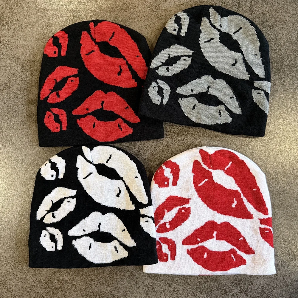 High Quality Hip Hop Lips Graphic Print Casual Cap Outdoor 100%Cotton Winter Warm Hat Retro Stretchable Beanie Men Women