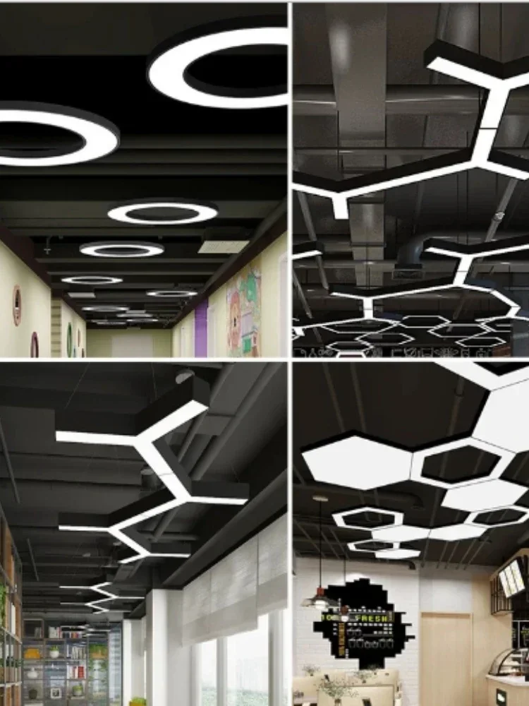 

Creative Hexagonal Led Lamps Office Chandelier Round Simple Y-shaped splicing Special-Shaped Chandelier Gym Office Light