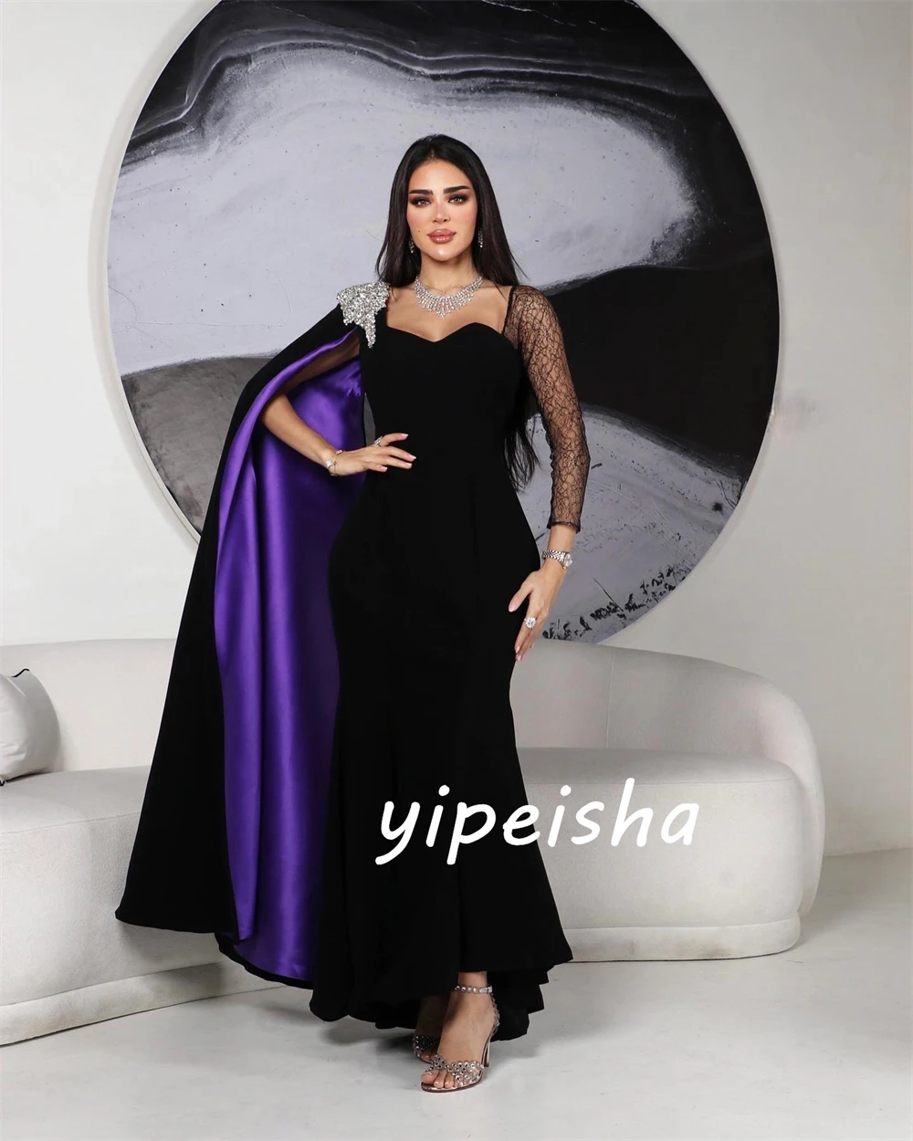 Customized  Evening Jersey Sequined Beading Ruched Homecoming A-line Square Neck Bespoke Occasion Gown Long Dresses