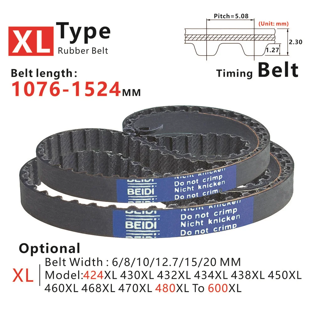 1076-1524mm, XL Timing Belt, Model form 424XL, 430XL, 432XL, 434XL to 600XL, for DIY/CNC/3D printers, Rubber synchronous belt