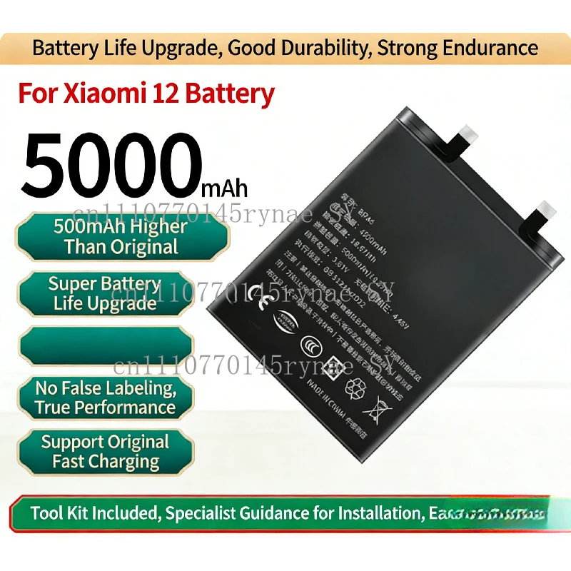

New Replacement Battery For Xiaomi 12 12X 12S 12 Pro 12S Pro Mobile Phone 5000 mAh Free Tools