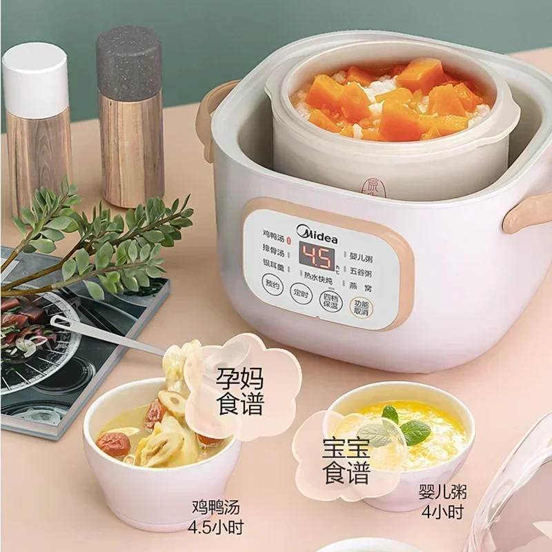 Midea 0.8L Ceramic Electric Slow Stewer Household Multi Baby Food Porridge Dessert Cooker Stewing Cooking Pot Electric Soup 220v