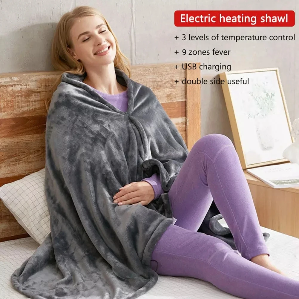 

9 Areas Heated Blanket USB Heated Shawl Throw Blanket 3 Heating Level Wearable Electric Blanket Warm Velvet for Outdoor Office