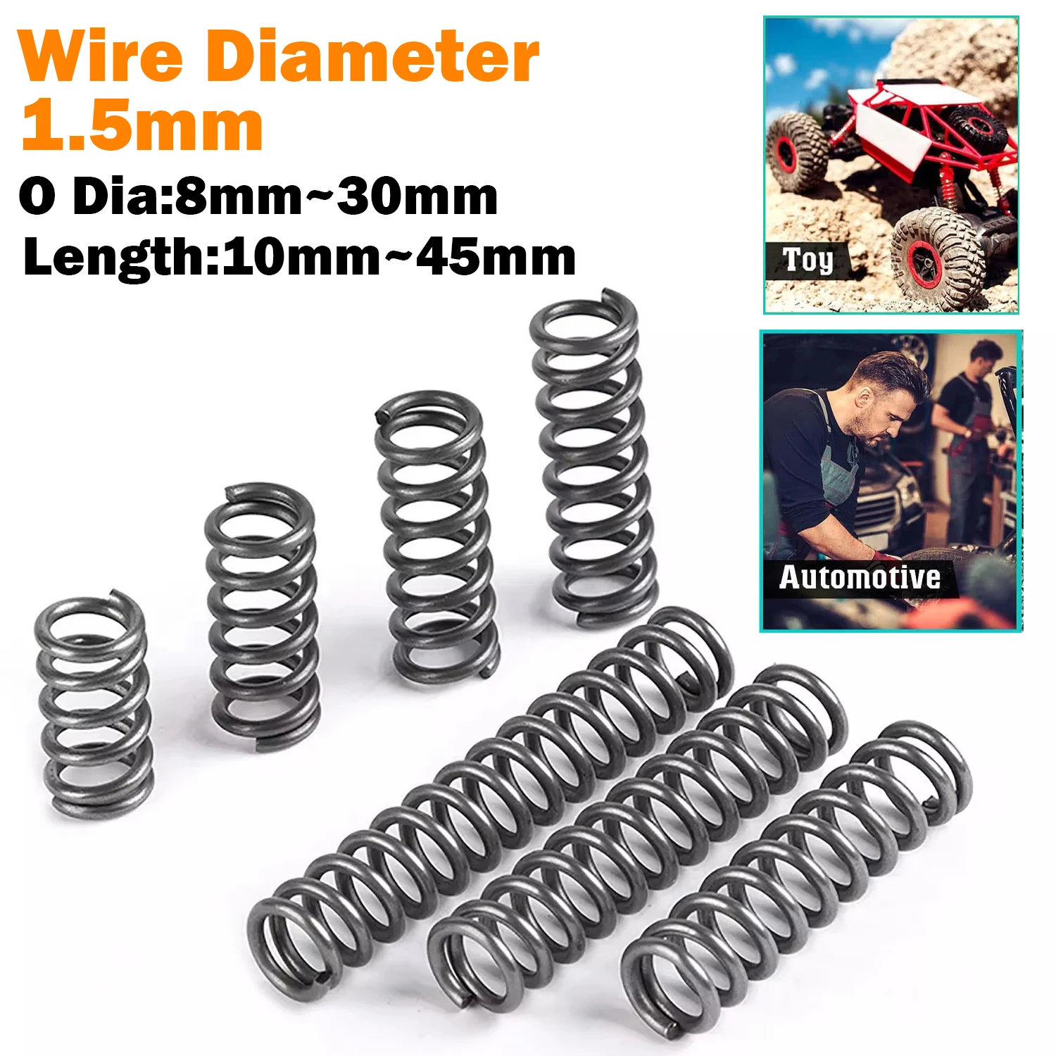

10Pcs/Lot 304 Stainless Steel 1.5mm Outside Diameter 8~30mm Compression Spring Return Spring Steel Wire Diameter