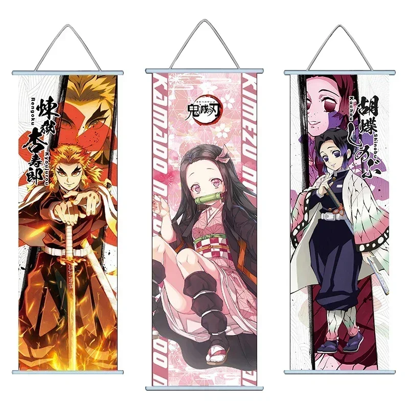 Demon Slayer Kanroji Mitsuri Kochou Shinobu Scroll Canvas Wall Hanging Painting Home Decor Anime Poster Wall Art Room Decoration