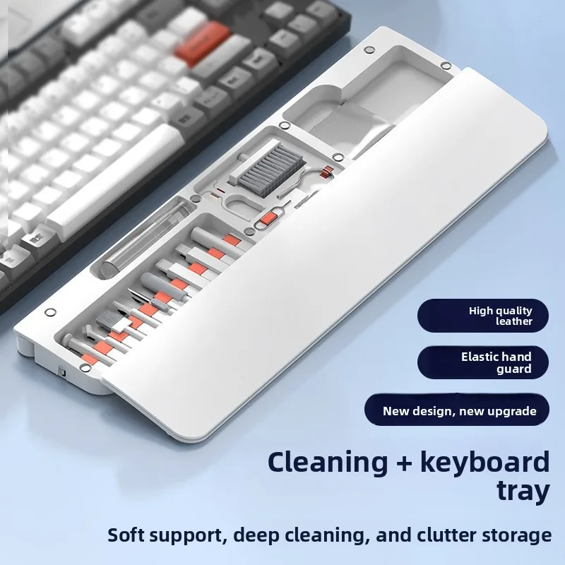 Custom 22-in-1 Keyboard Wrist Rest Cleaning Kit, Desk Storage Box + Palm Rest, Office Ergonomic Comfort Cleaning Tool Combo Set