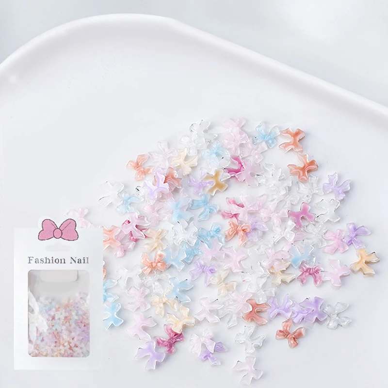 3D Mixed Colors Ribbon Bow Nail Charms Rhinestone Decoration 100PCS Nail Charm DIY Manicure Rhinestones Accessories Supplies