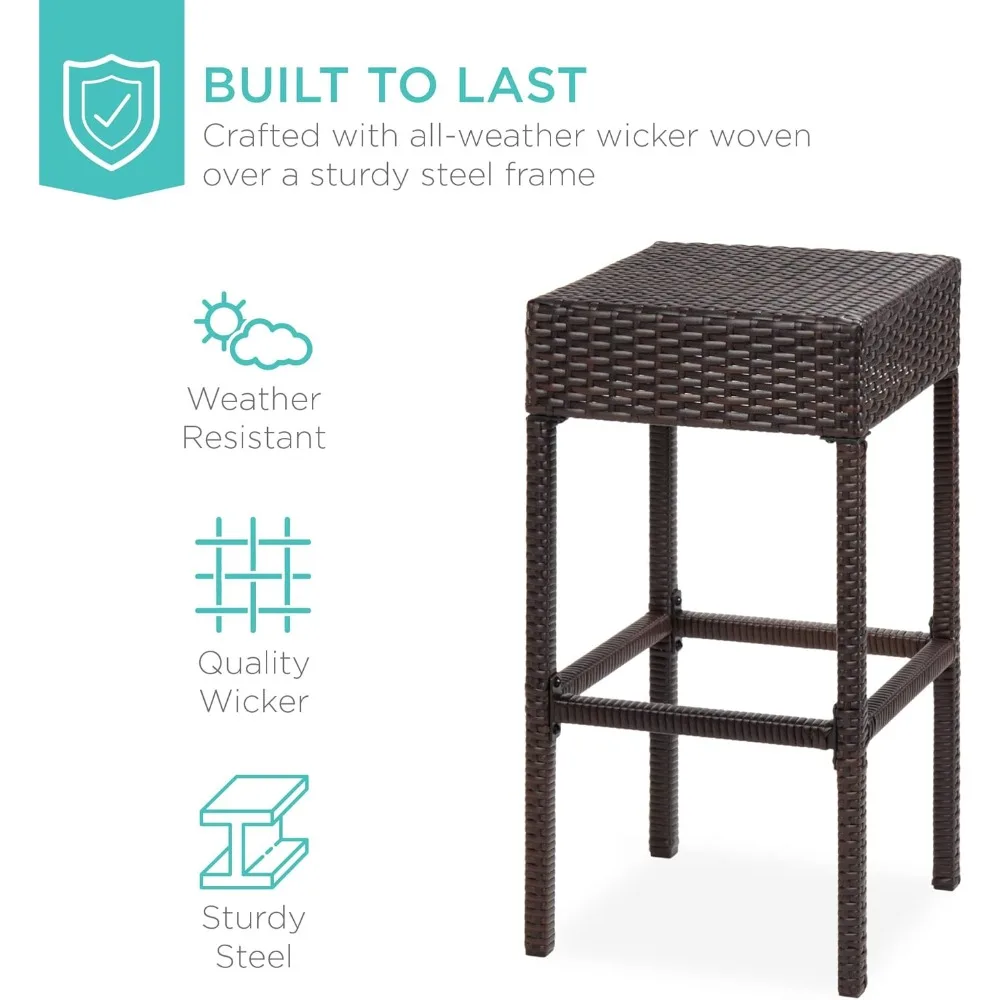 5-Piece Outdoor Wicker Bar Table Set for Patio, Poolside, Backyard w/Built-in Bottle Opener, Hidden Storage Shelf, Metal Tablet