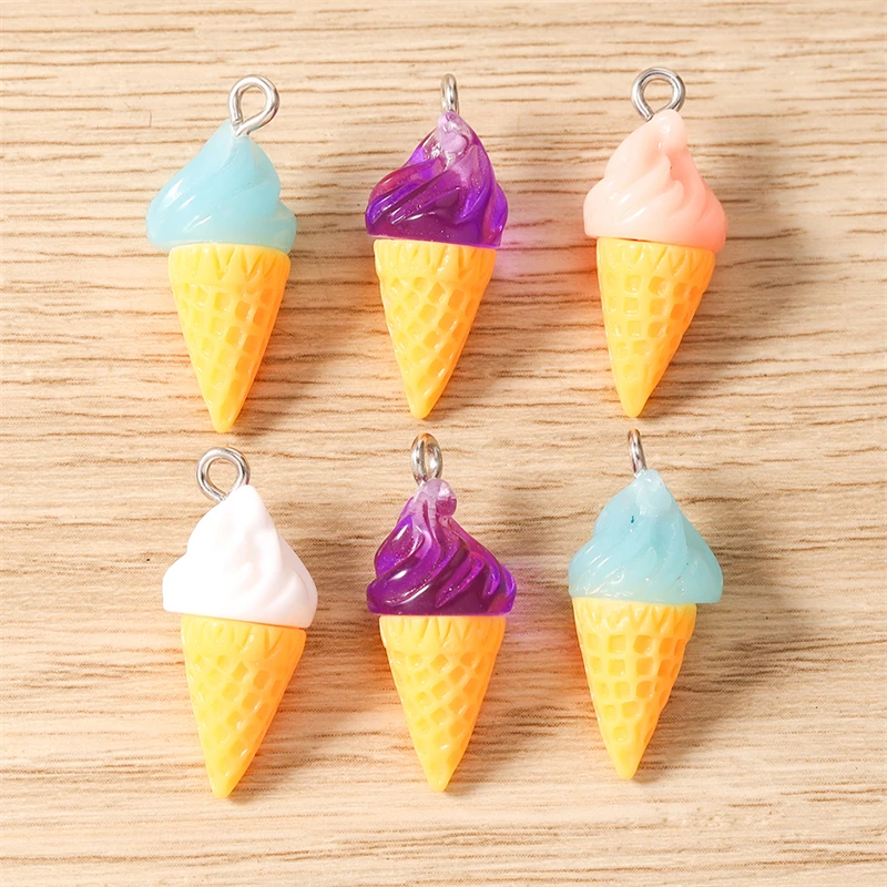 10 Stück 10x26mm Bunte Harz-Eiscreme-Anhänger für Schmuckherstellung, Halsketten, Ohrringe, Armbänder, DIY-Bastelarbeiten, Geschenke – Detail 2