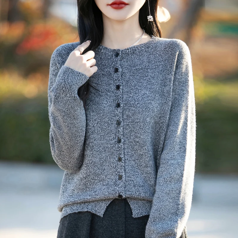 Chunky Tweed damesvest van 100% wol, vintage gebreide jas met knopen aan de voorkant, oversized warme trui, 8 kleuren