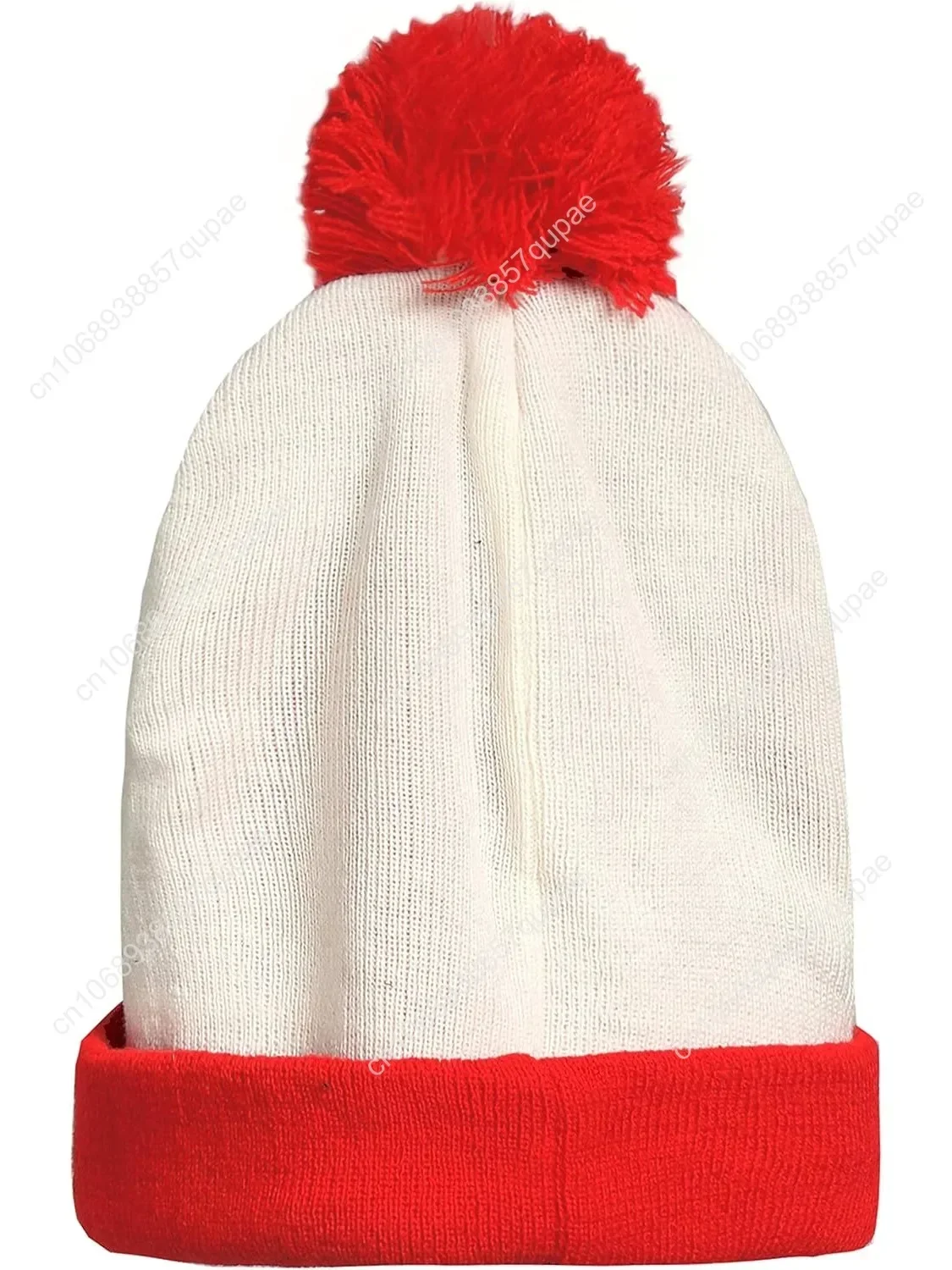 

SSLR-Adult-Halloween-Beanie-Hat-Christmas Beanie Hat Red White Knitted Pompom Cuff
