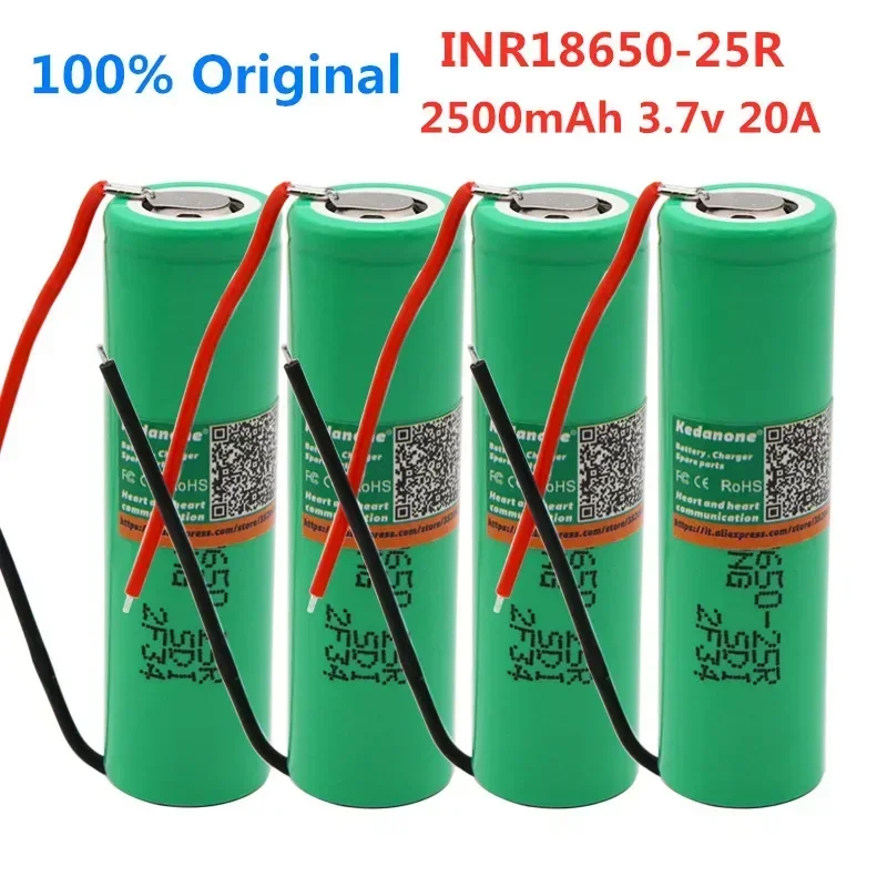 100% Original INR18650-25R 2500mAh Brand for 18650 Battery 2500mAh Rechargeable Battery 3.6V INR18650 25R+DIY Wire