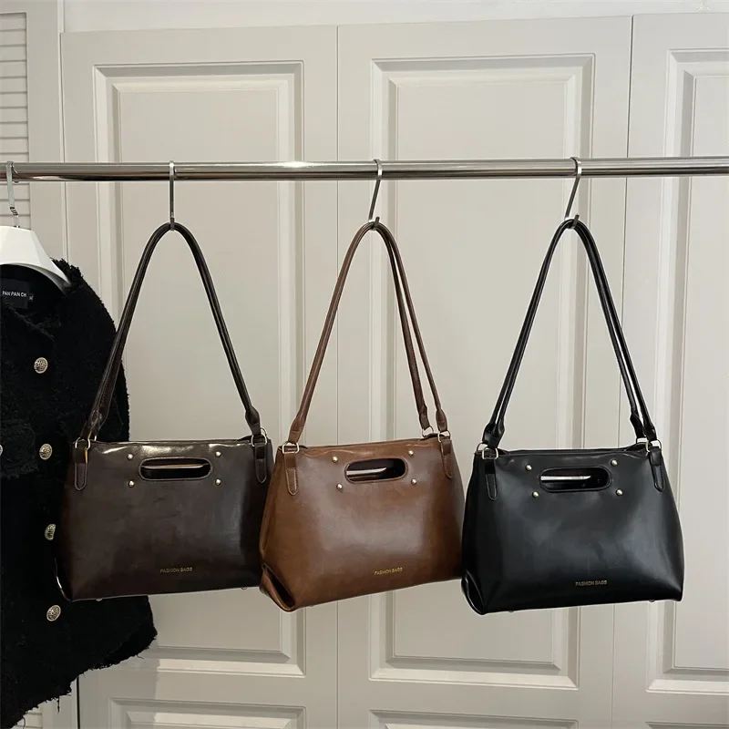 

Универсальная женская сумка-тоут из вощеной кожи однотонного цвета в стиле ретро, модная и стильная