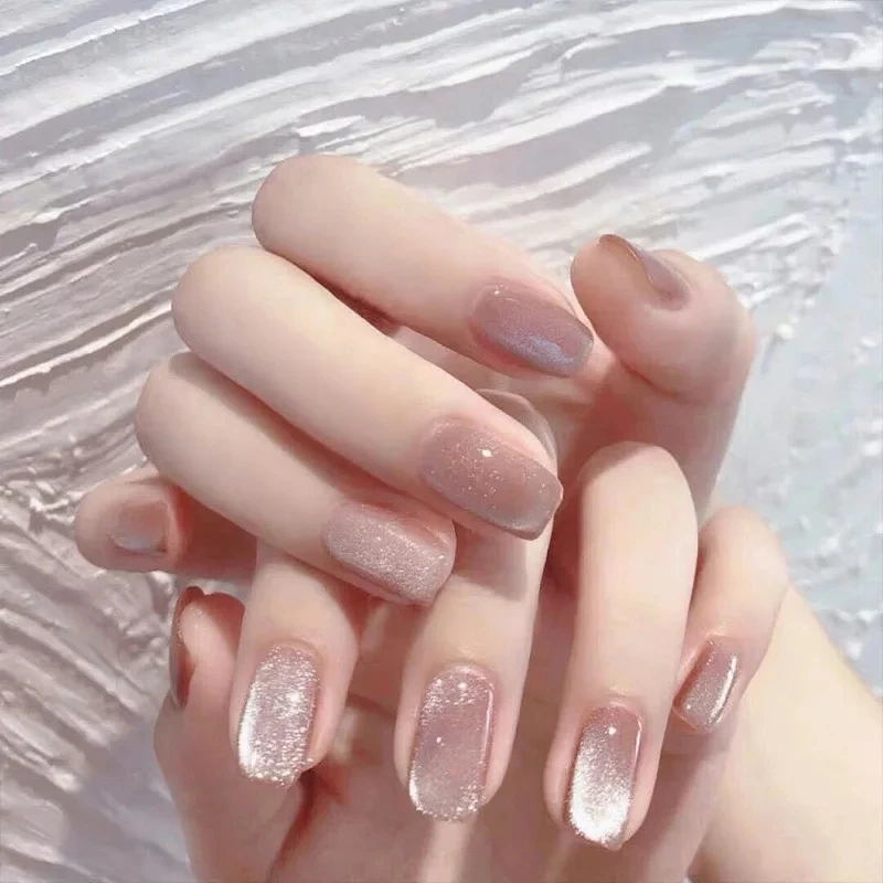 24 teile/schachtel Cat Eye Phototherapie Nagel Patch Tragbare Gefälschte Nagel Kurze Falsche Nagel Hochzeit Für Winter Herbst tragbare volle abdeckung