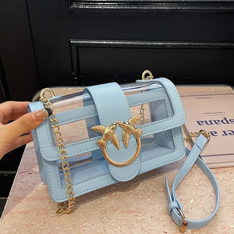 الشتاء الساخن بيع الأزياء الشعبية واضح الراقية حقيبة المرأة الخفيفة الفاخرة مصمم سلسلة Crossbody الكتف حقيبة PVC شفافة #6
