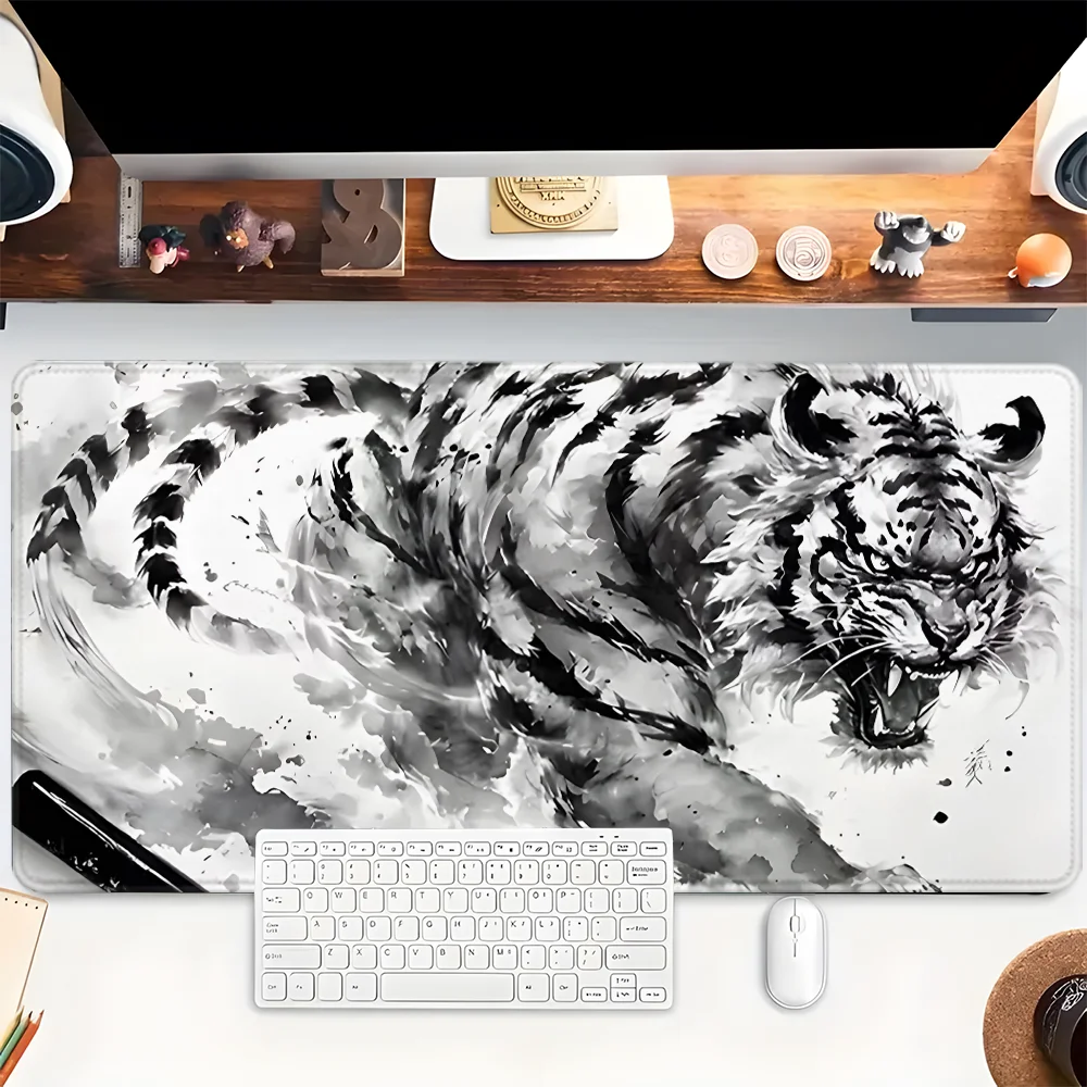 

Большой коврик для мыши Tiger XXL, игровой коврик для мыши, резиновая основа с прошитыми краями, нескользящий настольный коврик, компьютерные большие настольные аксессуары