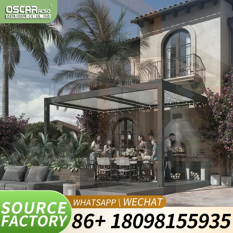 Exterior Wall Mounted Electric Roof Louvered Pergola with Screen for Garden Patio Balcony Affordable Shade Structure pergola