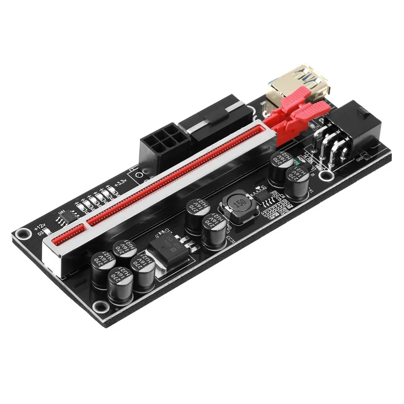 GPU Riser 010S Plus Black Red PCIe X1 to X16 Graphics Card Extension Kit with 3 Power Inputs and USB 3.0 Cable for Mining Rigs
