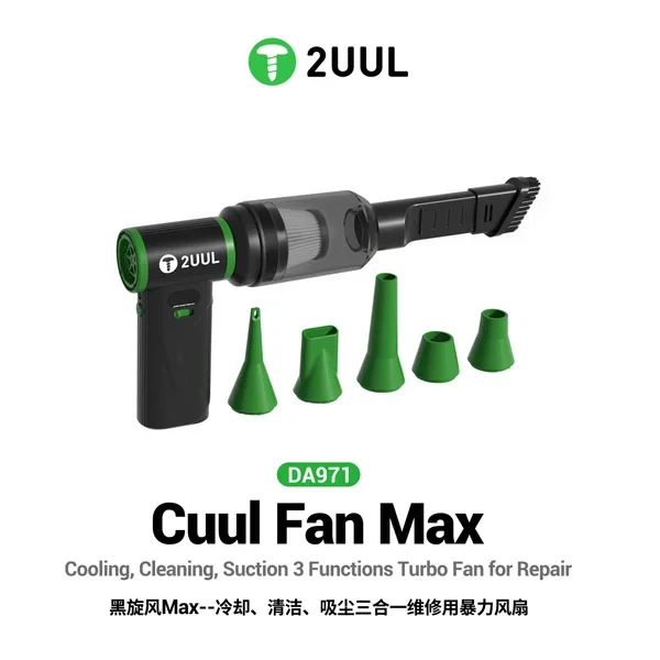 2UUL DA971 Cuul Fan Max 3in1 Cooling Cleaning and Suction Turbo Fan With 5pcs Heads 80W for Phone Cleaning Repair Tools Set