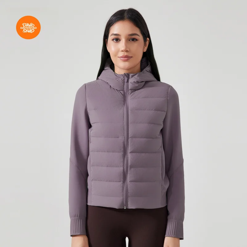 DAVIDSHAO EU US taille automne hiver imperméable léger doudoune femmes à capuche fermeture éclair col montant chaud Fitness sport manteau