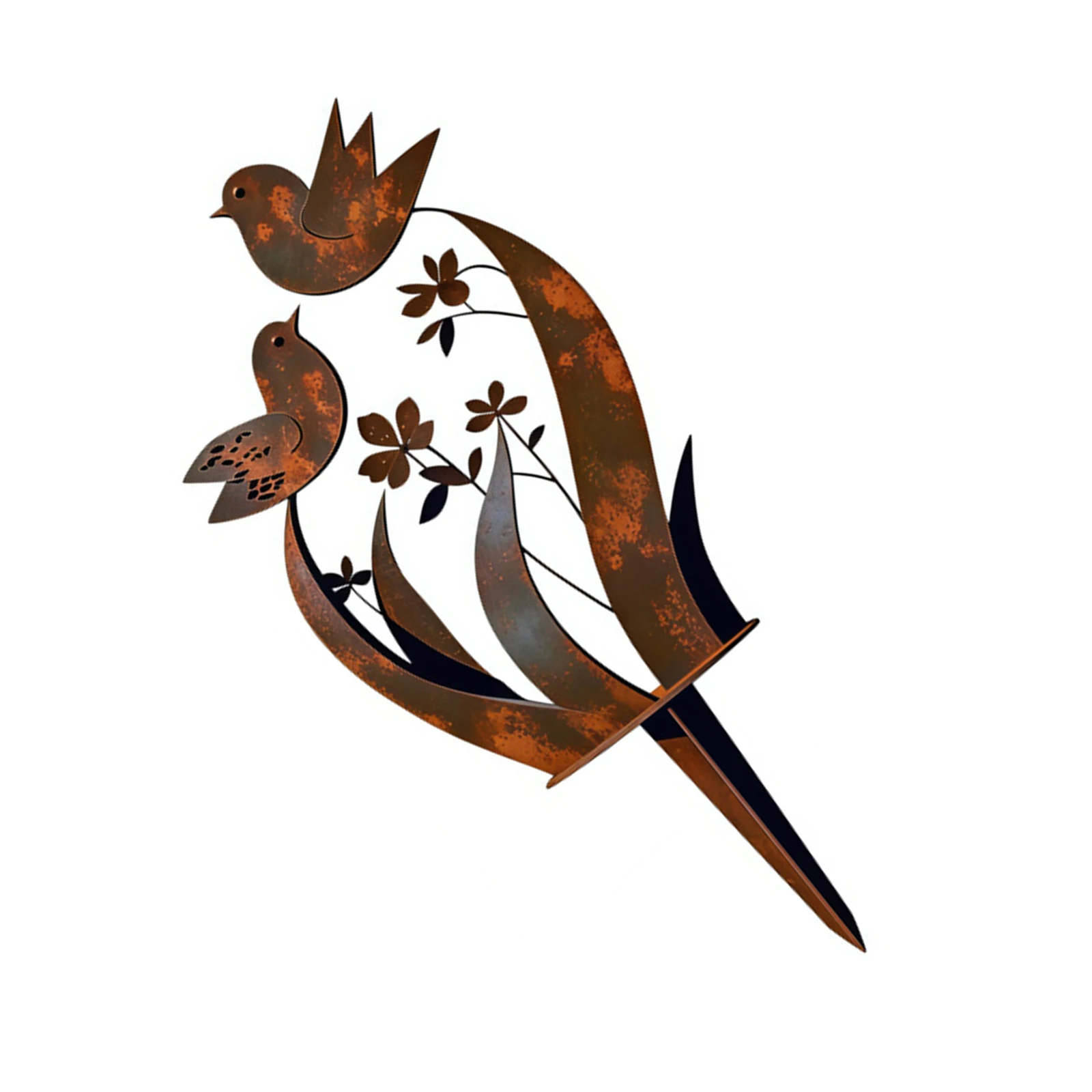 Metal Garden Stake Retro Yard Stakes Decorative with Bird and Floral Design for Yard Lawn Rustic Garden Art Ornament Decor