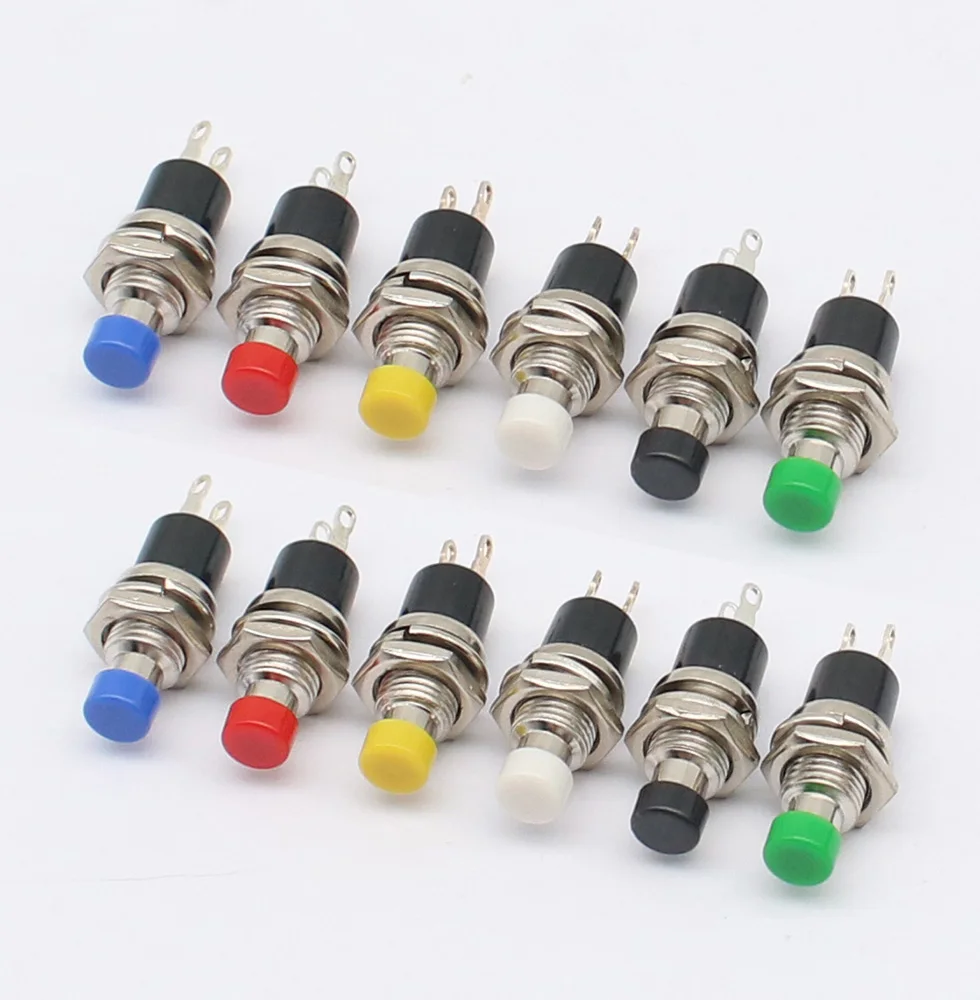 6pcs PBS-110 Mini Momentary Push Button Switch NO/NC 7mm Red Yellow Green Blue Black White